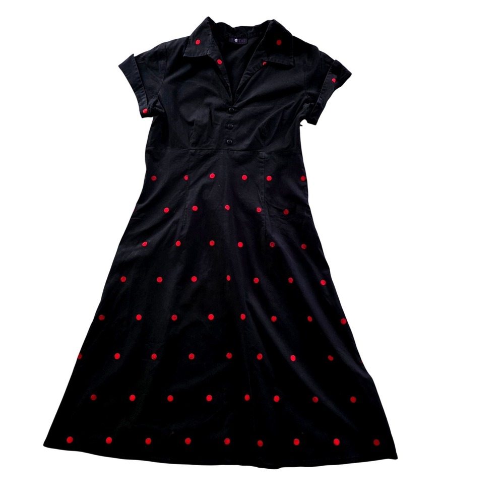 Retro Morbid Threads Black Red Polka Dot Gothic Dress Midi XS Pin-Up Mall Goth